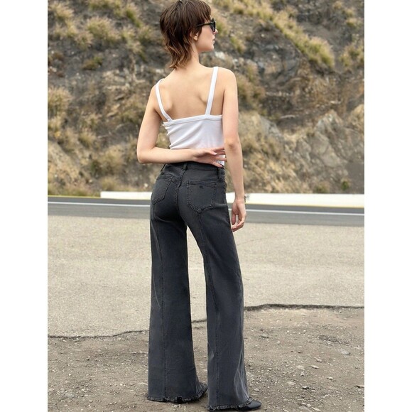 WASH LAB Front Slit Straight Brushed Black Women's Size 30 Jeans Wide Leg Panels - Picture 2 of 15